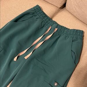 Figs Teal Joggers with Coral Drawstring